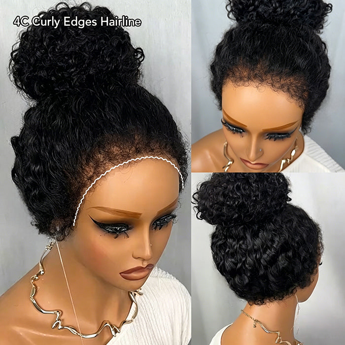 4C Curly Edges Hairline Glueless Curly Lace Front Human Hair Wig With Super Natural Hairline 220% Density
