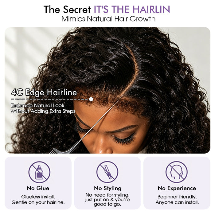 4C Curly Edges Hairline Glueless Curly Lace Front Human Hair Wig With Super Natural Hairline 220% Density