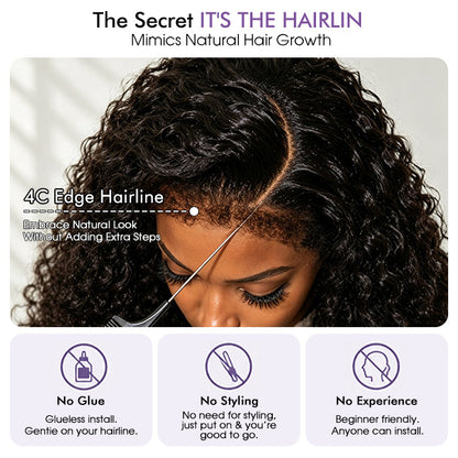 4C Curly Edges Hairline Glueless Curly Lace Front Human Hair Wig With Super Natural Hairline 220% Density