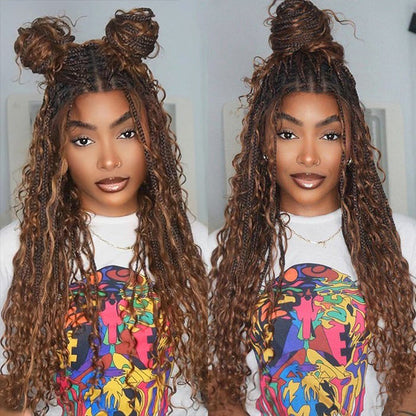 Knotless Boho Braids HD 13x6 Lace Frontal Human Hair Wig Flexi Fit Drawstring Cap Water Wave Glueless Braided Wigs For Women