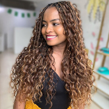 Knotless Boho Braids HD 13x6 Lace Frontal Human Hair Wig Flexi Fit Drawstring Cap Water Wave Glueless Braided Wigs For Women