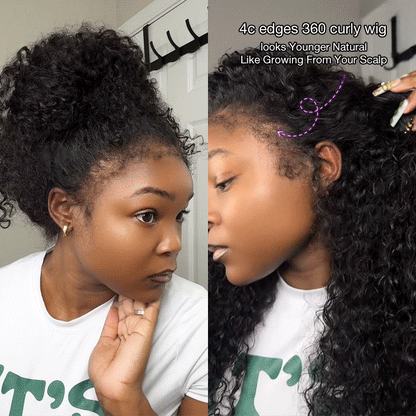 4C Curly Edges Hairline Glueless Curly Lace Front Human Hair Wig With Super Natural Hairline 220% Density