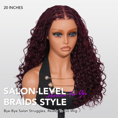 Knotless Boho Braids HD 13x6 Lace Frontal Human Hair Wig Flexi Fit Drawstring Cap Water Wave Glueless Braided Wigs For Women