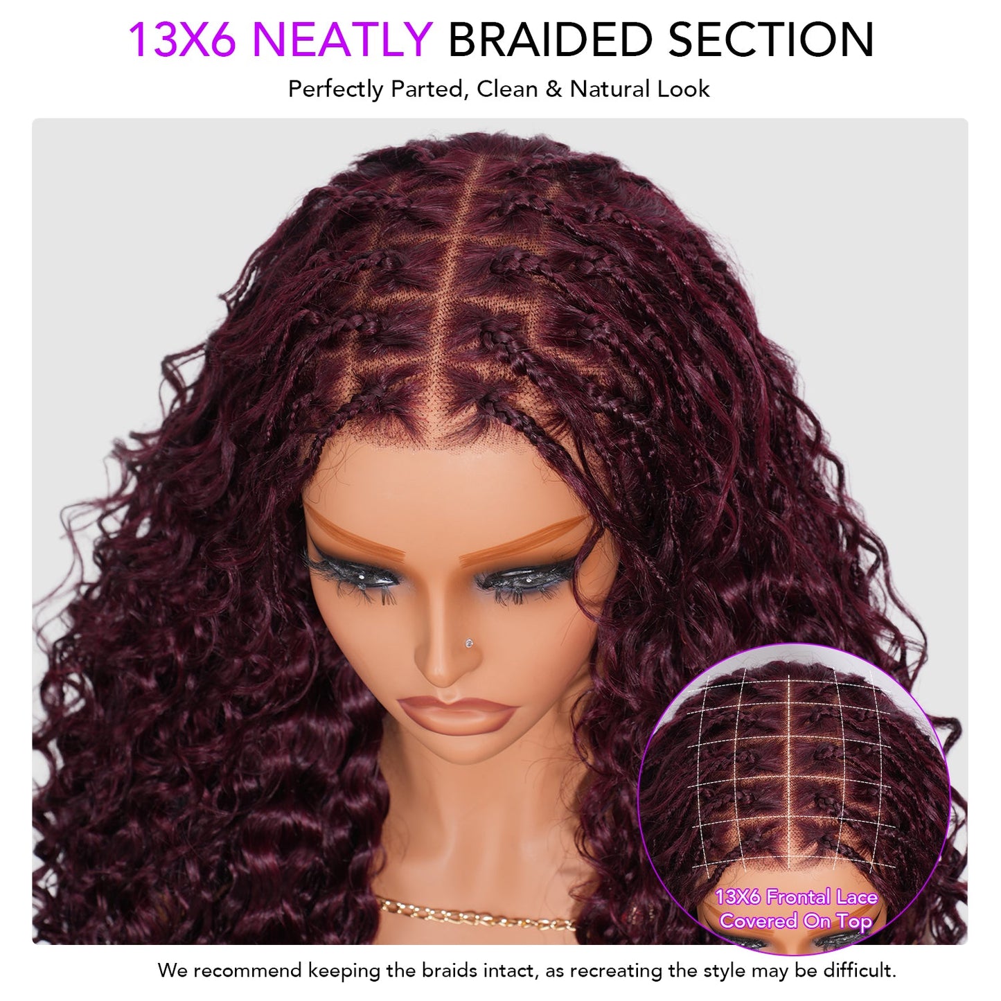 Knotless Boho Braids HD 13x6 Lace Frontal Human Hair Wig Flexi Fit Drawstring Cap Water Wave Glueless Braided Wigs For Women