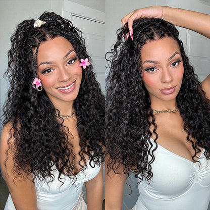 Knotless Boho Braids HD 13x6 Lace Frontal Human Hair Wig Flexi Fit Drawstring Cap Water Wave Glueless Braided Wigs For Women