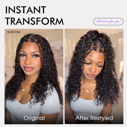 Knotless Boho Braids HD 13x6 Lace Frontal Human Hair Wig Flexi Fit Drawstring Cap Water Wave Glueless Braided Wigs For Women