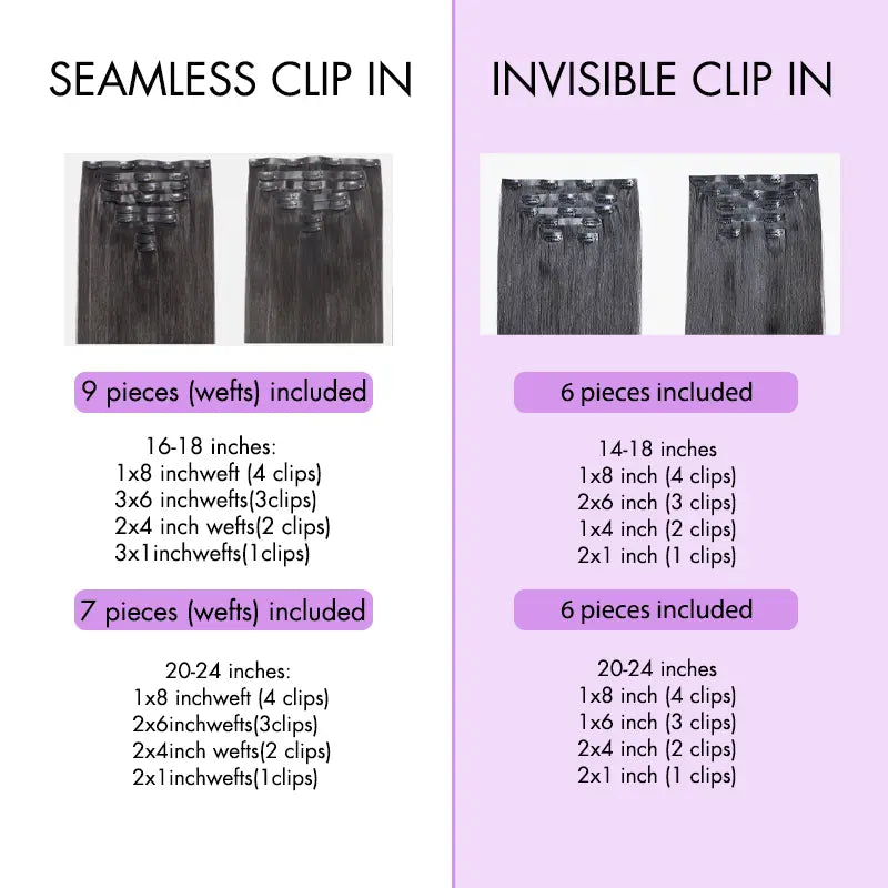 Seamless Virgin Human Hair Extensions - Various Textures