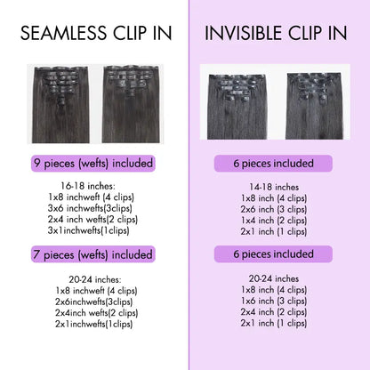 Seamless Virgin Human Hair Extensions - Various Textures