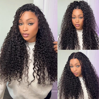 Knotless Boho Braids HD 13x6 Lace Frontal Human Hair Wig Flexi Fit Drawstring Cap Water Wave Glueless Braided Wigs For Women