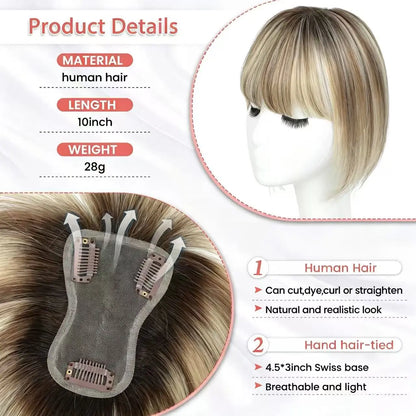 🔥 NEW ARRIVAL SALE-Human Hair Topper with Bangs | Hair Piece for Thinning Hair